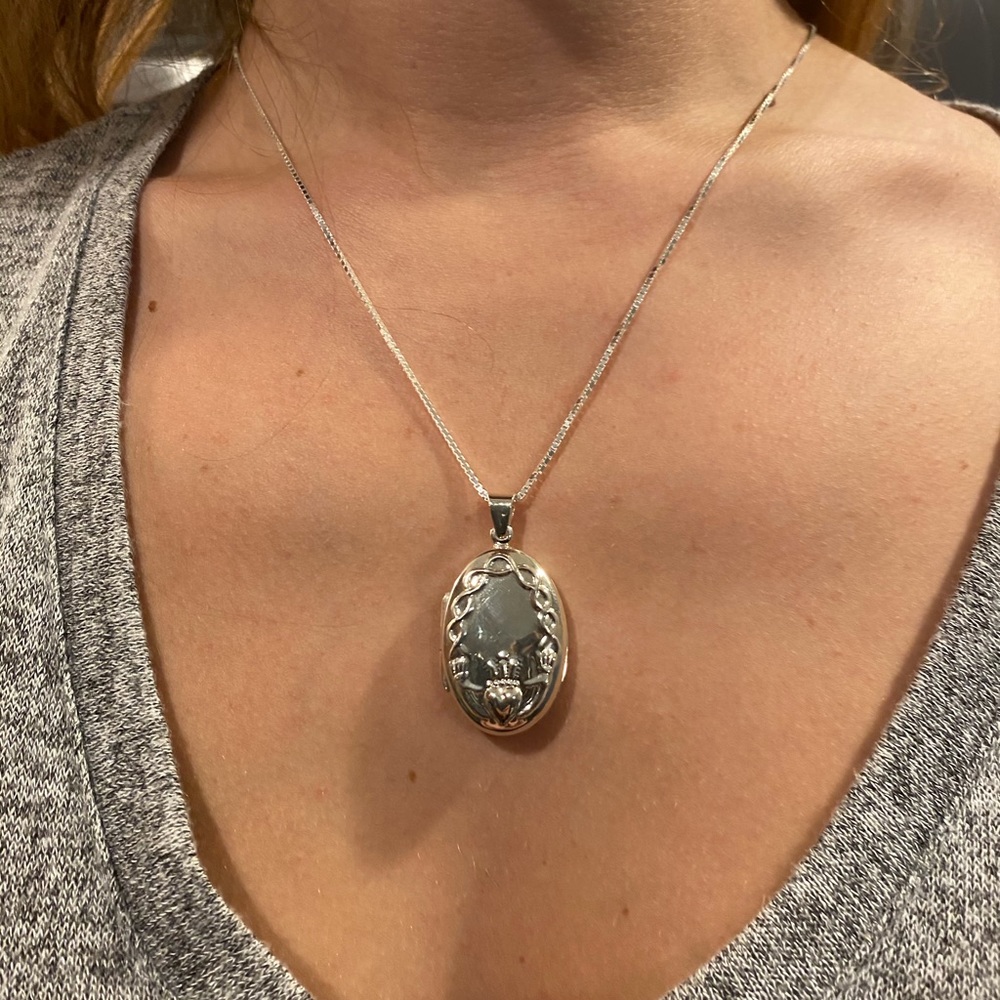 .925 Sterling Silver Claddagh Design Locket Necklace - Picture 16 of 17